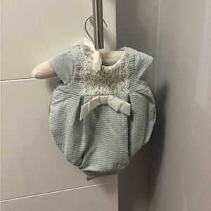 Shabby Chic Baby Girl Blue Lace Now Outfit With Bonnet Size 0-3 Months